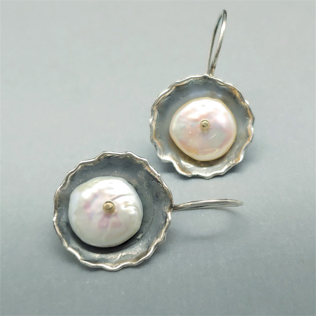 Cultured Coin Pearl Sterling 14ky Earrings by Lori Braun