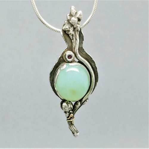 SOLD Peruvian Opal Ruby Sterling 14KY Pendant
