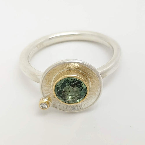 Green Sapphire diamond starling 14ky Ring by Lori Braun