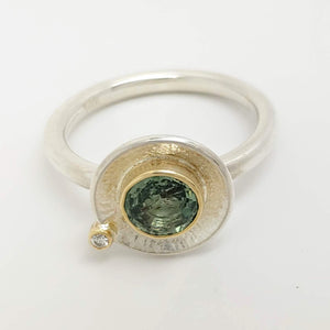 Green Sapphire diamond starling 14ky Ring by Lori Braun