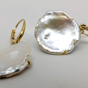 Asymmetrical Clam Shaped Pearl 14KY Earrings by Judy Knose