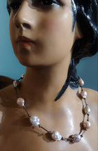 Baroque Pearl Black Leather Necklace by Judy Knose