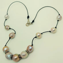 Baroque Pearl Black Leather Necklace by Judy Knose