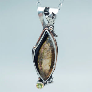 Watermelon Tourmaline Slice Peridot Sterling Rose Gold Pendant, Bright Branches Collection by Rebecca of BNOX