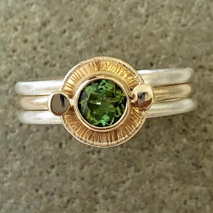 Tourmaline Green 5mm 14ky Sterling Silver Ring by Lori Braun  Size 7